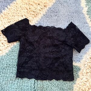 Vintage Black Lace Off-Shoulder Top - o/s - fits small/medium